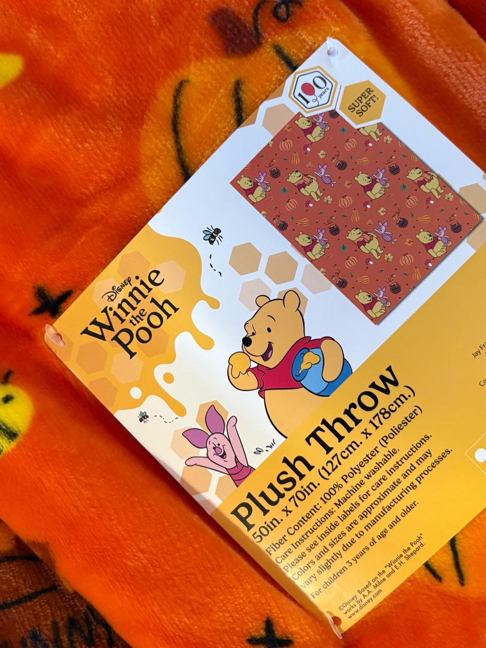 Disney Winnie the Pooh Orange Plush Throw for Kids fall edition